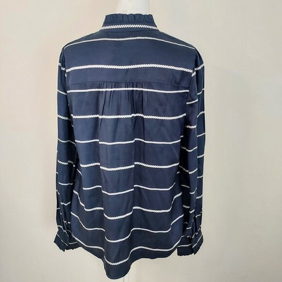 Vineyard Vines Silk Blend Twill Ruffle Collar Long Sleeve Blouse Size Medium - Picture 2 of 11